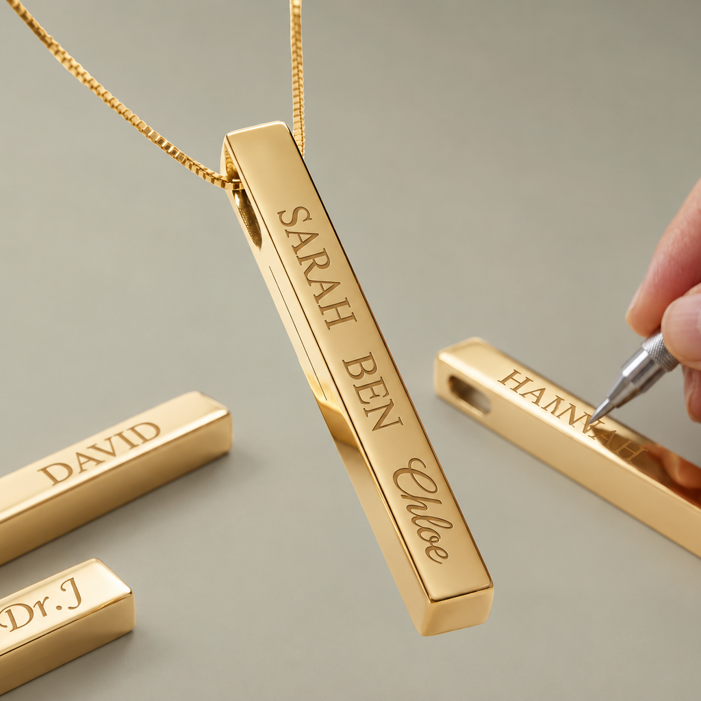 Collana personalizzata con barra verticale nome | Ciondolo inciso in acciaio inossidabile 