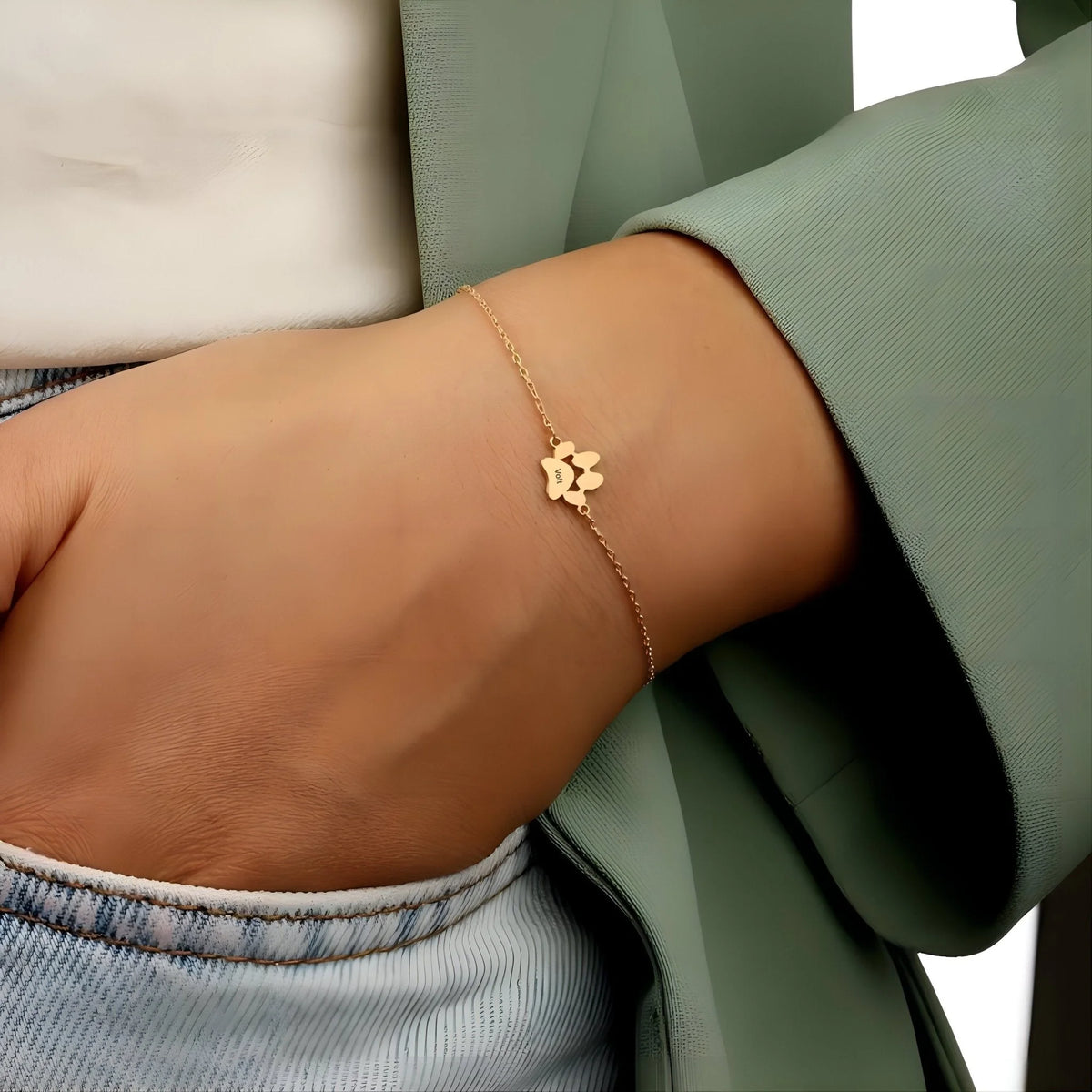 Personalizovaný náramok s labkou z nehrdzavejúcej ocele unisex, model Tinou — fotografia 5