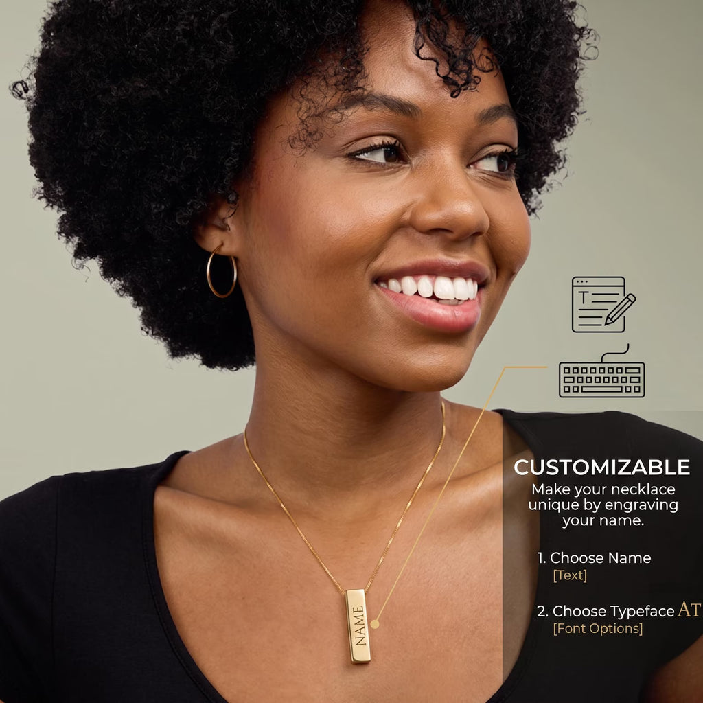 Collana personalizzata con barra verticale nome | Ciondolo inciso in acciaio inossidabile 